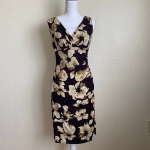 American Living Dress Floral purple Flower wrap Sheath stretch ruched Ruffled